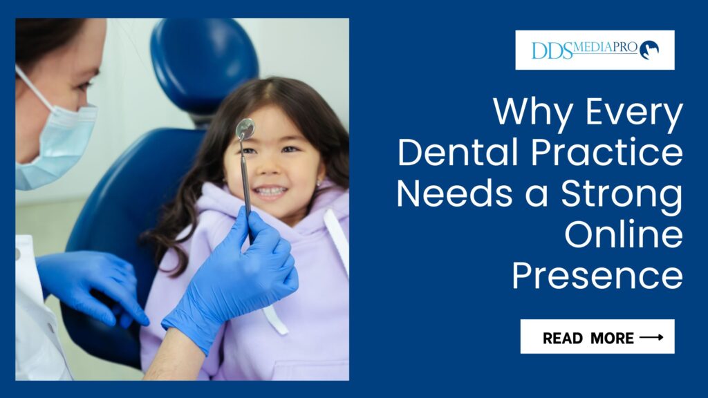 A pediatric dentist showing a dental equipment to a girl with the blog title, logo, and read more button on the right.